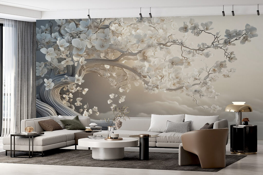 White tree with white flowers