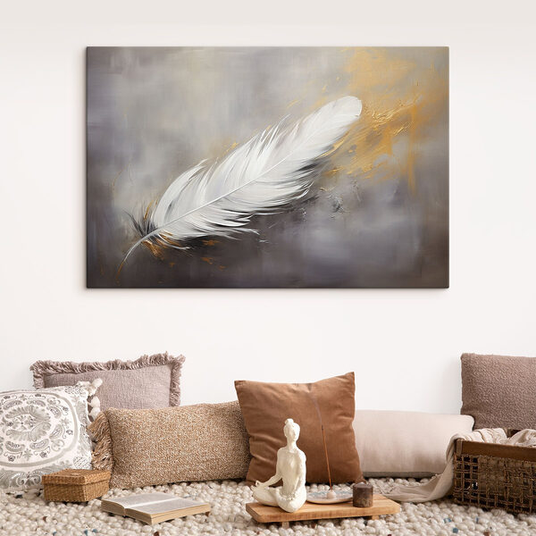 White feather on a grey background White feather on a grey background