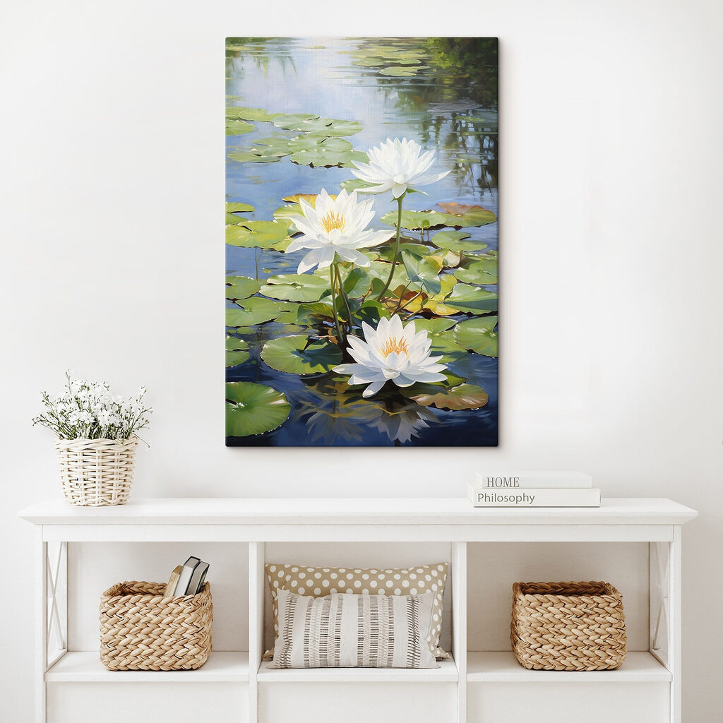 Group of white flowers in a pond