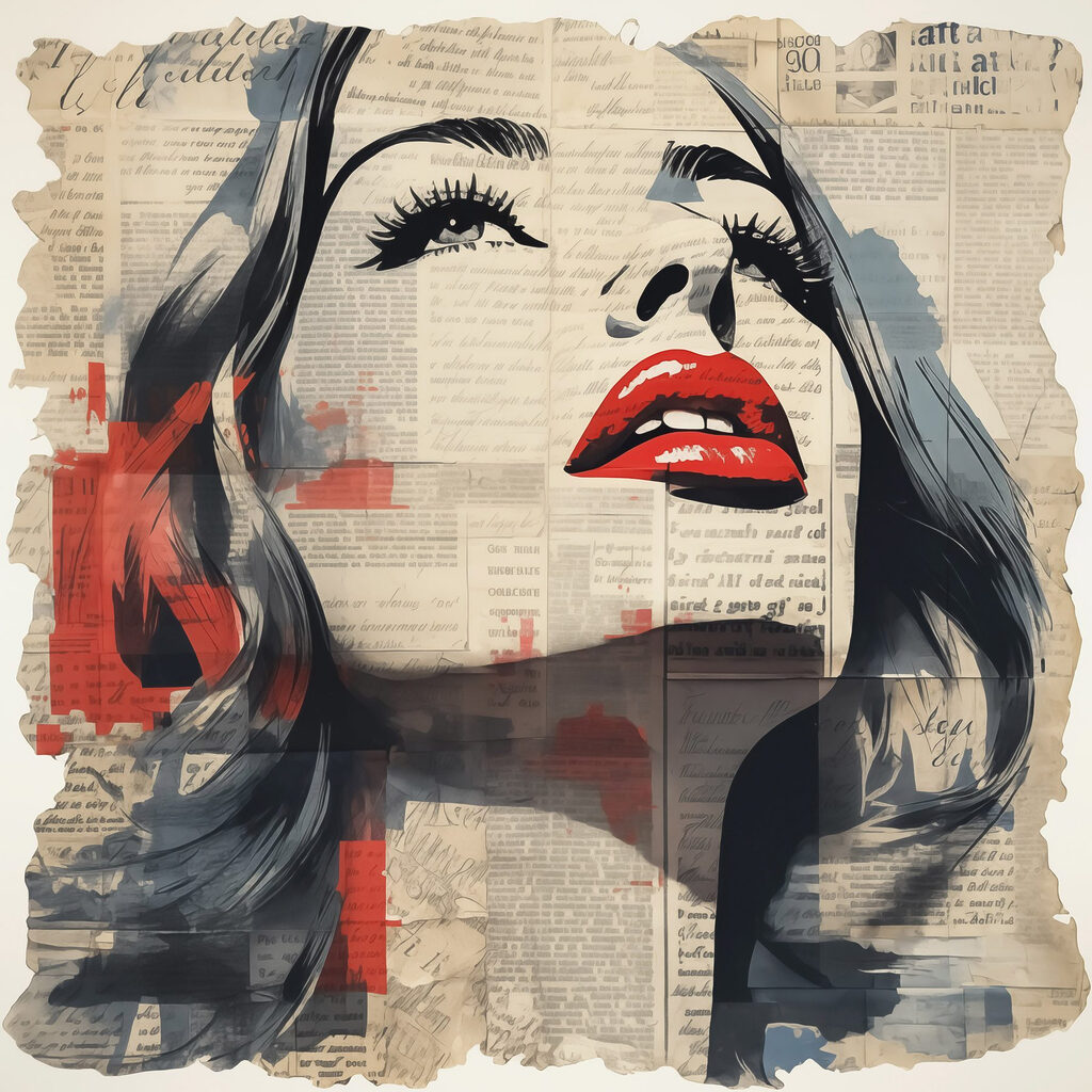 Woman's face painted on newspaper