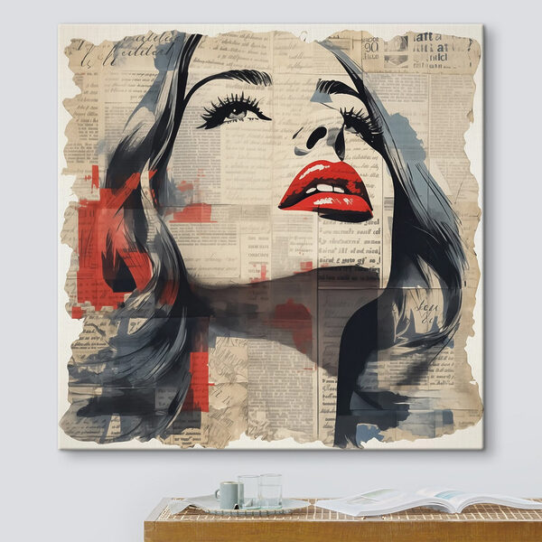 Woman's face painted on newspaper Woman's face painted on newspaper