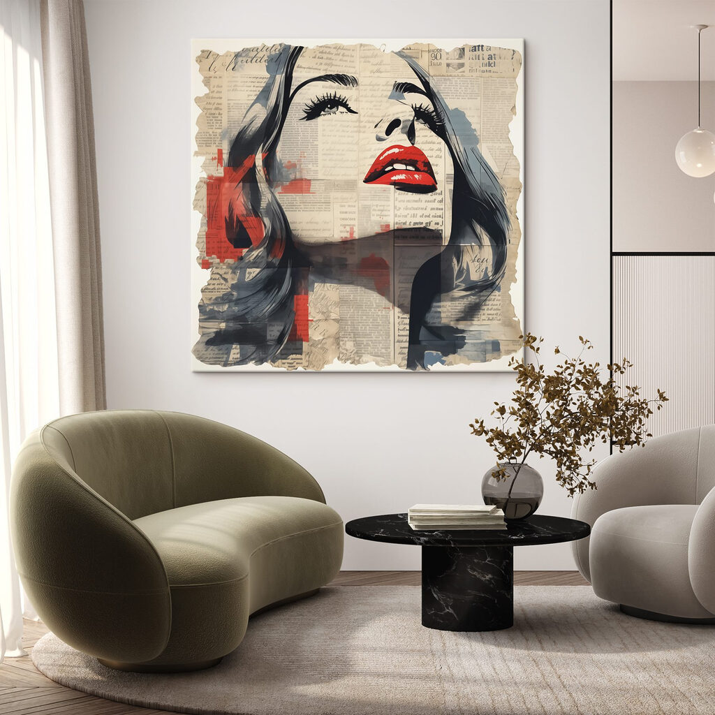 Woman's face painted on newspaper