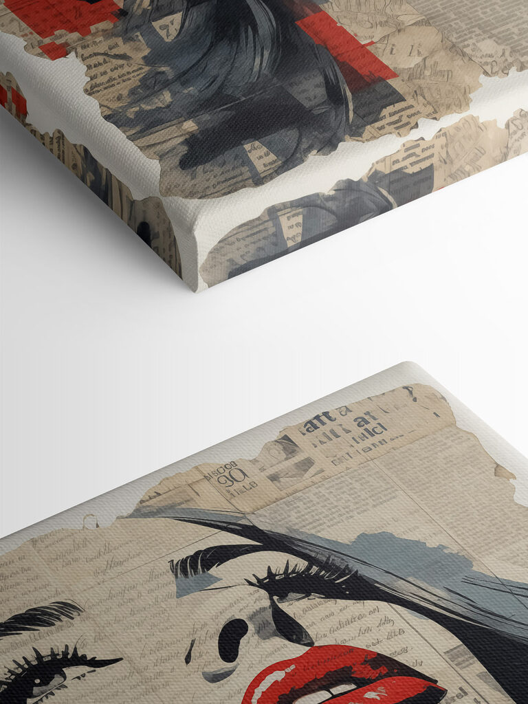 Woman's face painted on newspaper