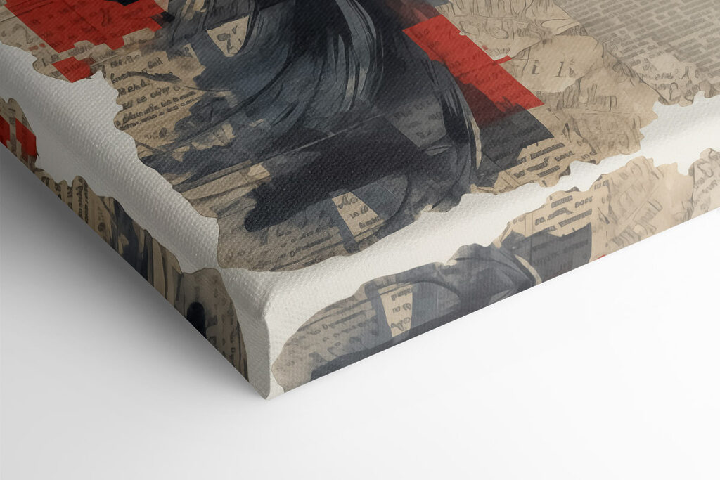 Woman's face painted on newspaper