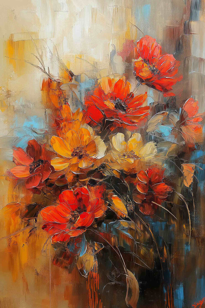 Painting of flowers on a canvas
