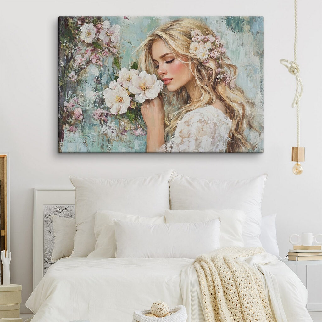 Painting of a woman smelling flowers