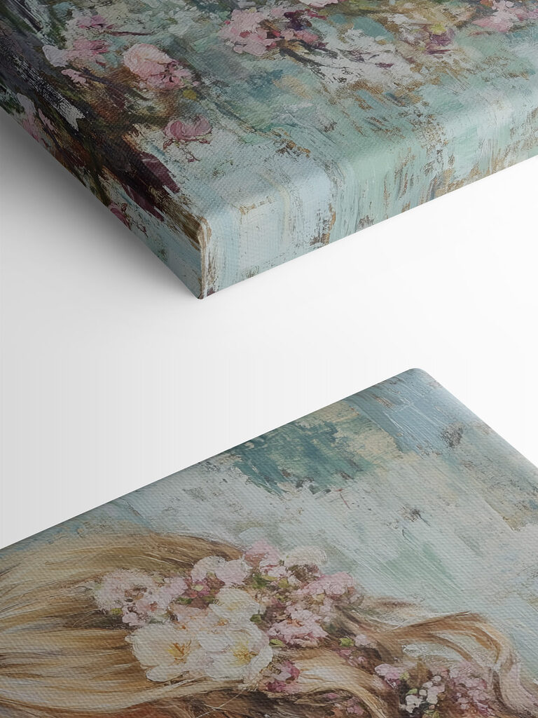 Painting of a woman smelling flowers