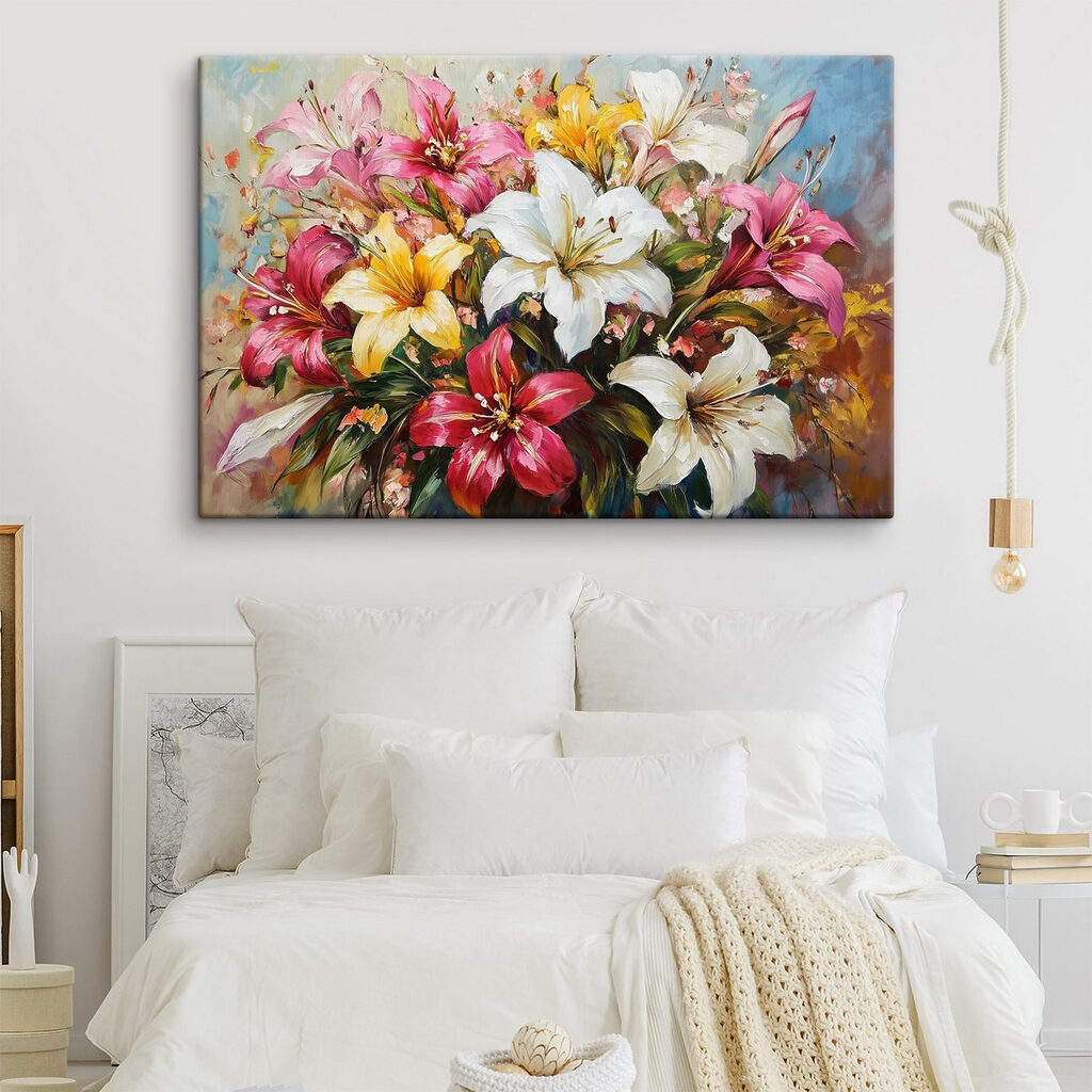 Painting of flowers on a blue background