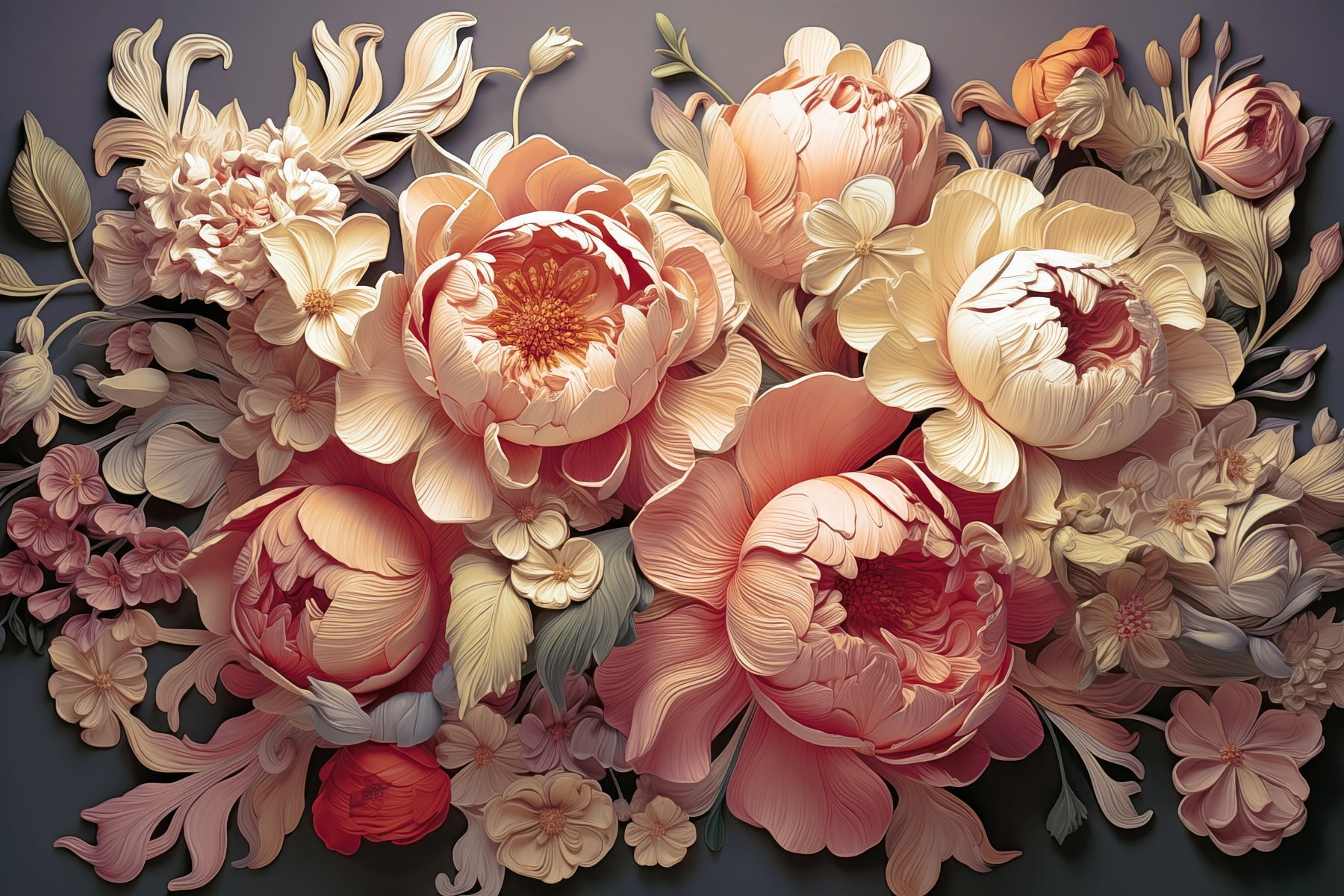 Group of flowers on a gray background Group of flowers on a gray background