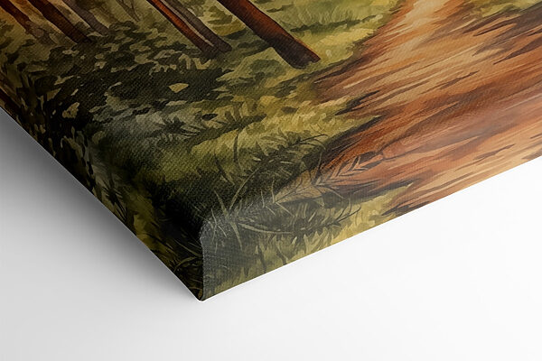 Painting of a forest with a path and trees Painting of a forest with a path and trees