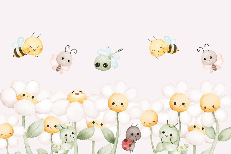 Group of cartoon bugs and flowers Group of cartoon bugs and flowers