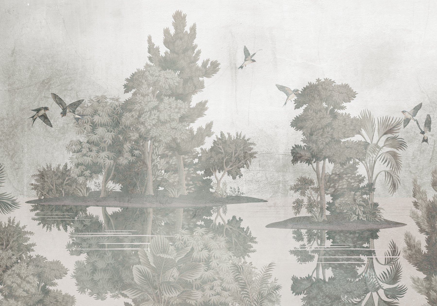 Birds flying over trees