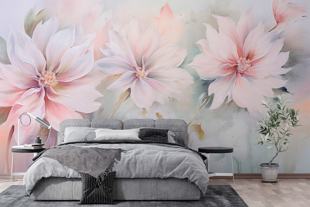 Painting of flowers on a white surface Painting of flowers on a white surface
