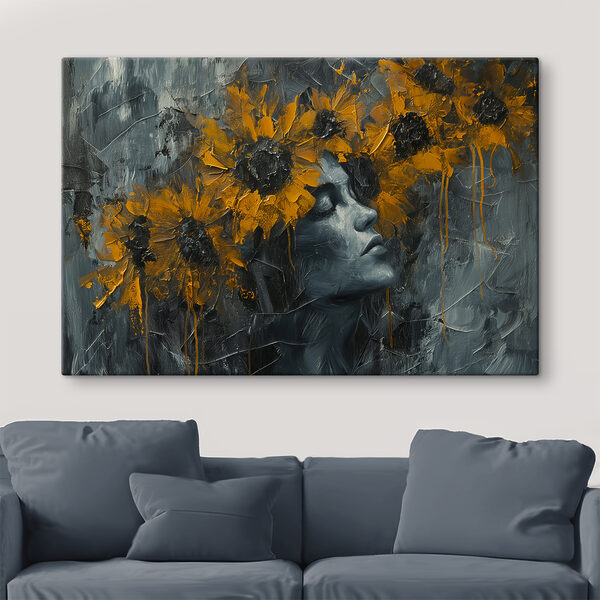 Painting of a woman with yellow flowers Painting of a woman with yellow flowers