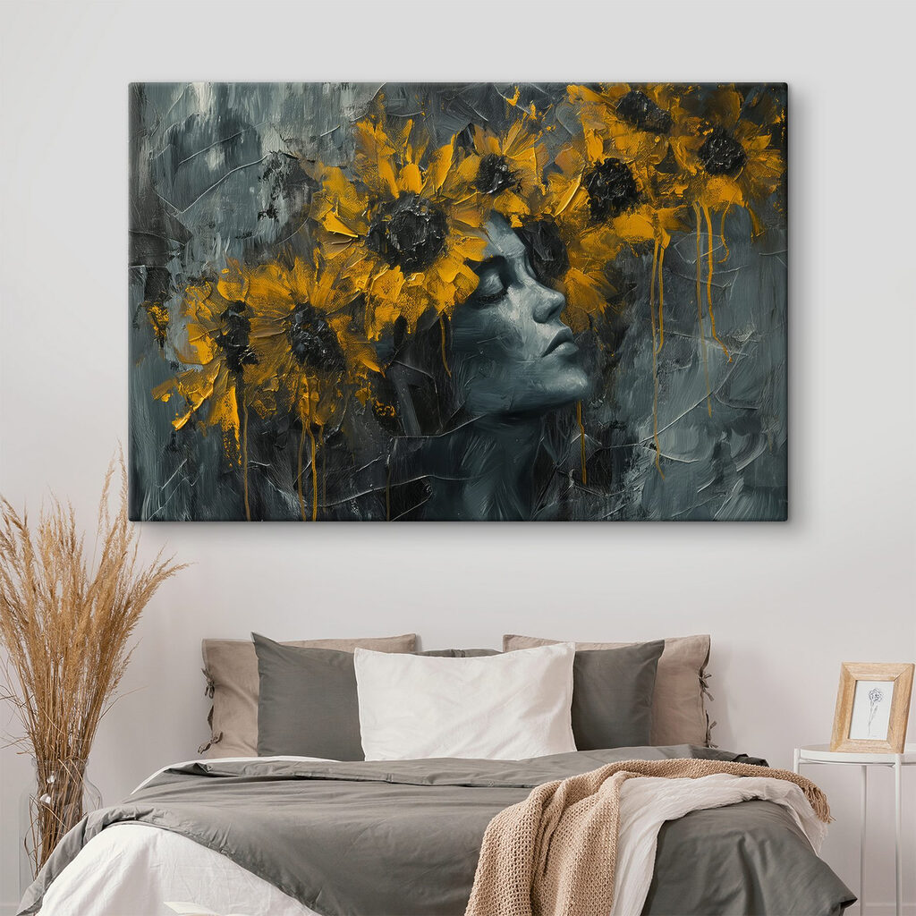 Painting of a woman with yellow flowers Painting of a woman with yellow flowers