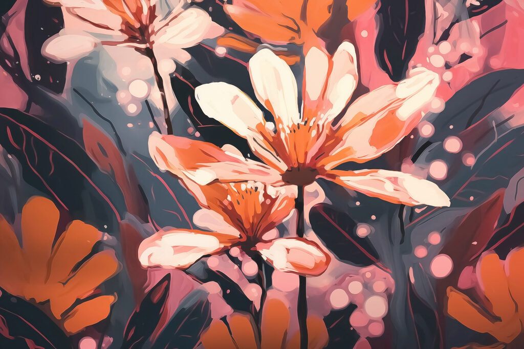 Painting of flowers and leaves Painting of flowers and leaves