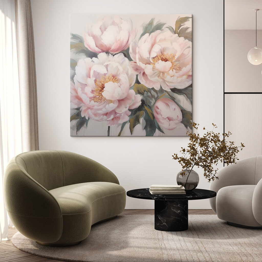 Painting of flowers on a white surface