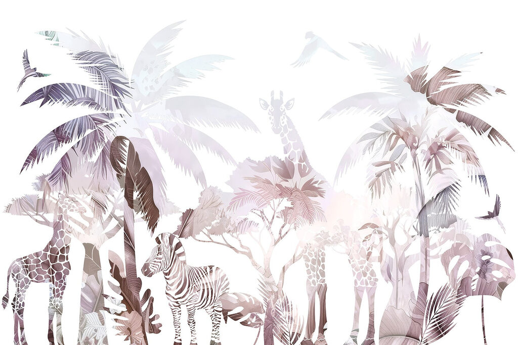Zebras and giraffes in a forest Zebras and giraffes in a forest
