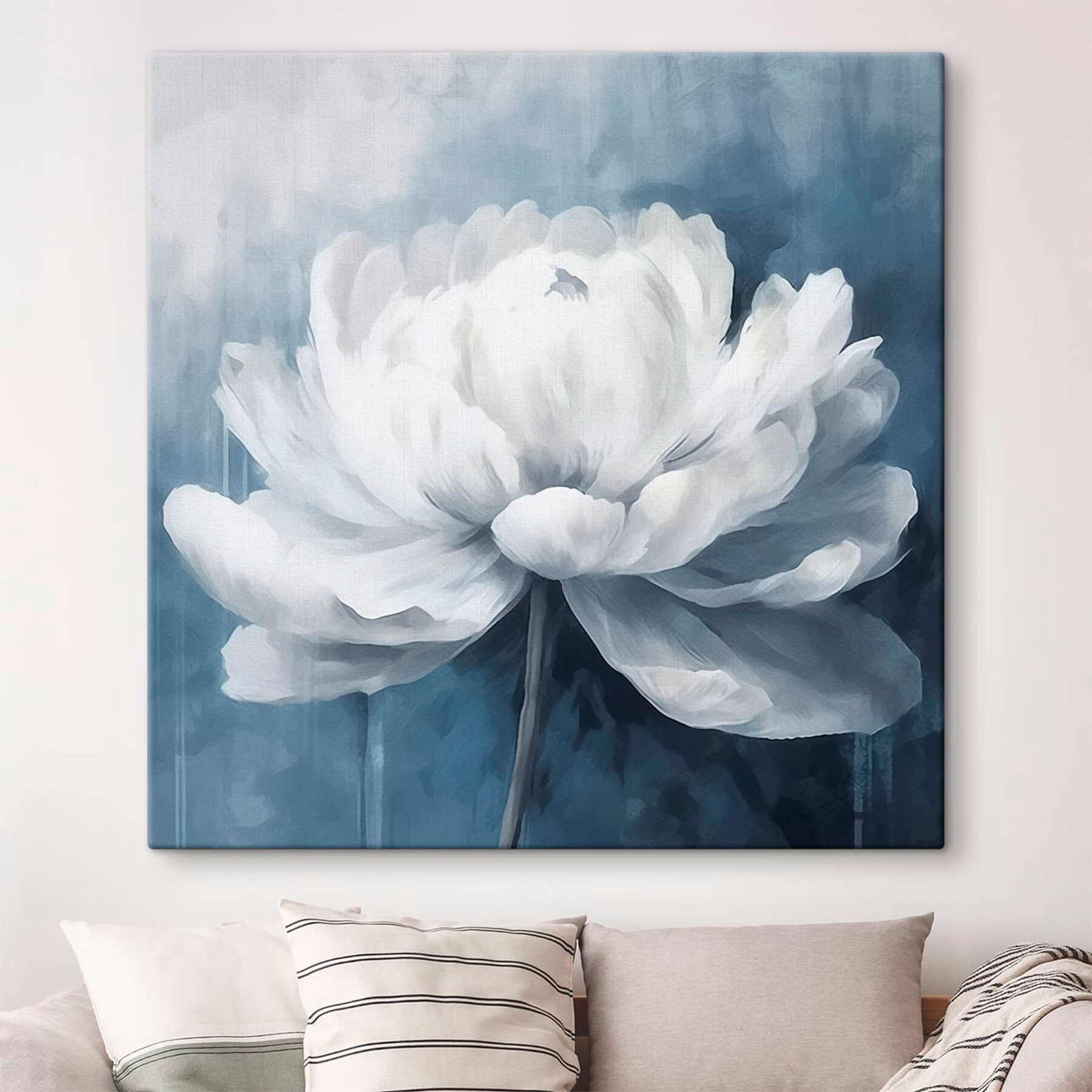 White flower on a blue background White flower on a blue background