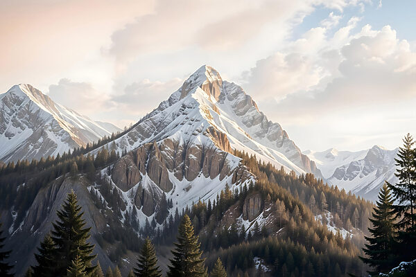 Snowy mountain with trees Snowy mountain with trees
