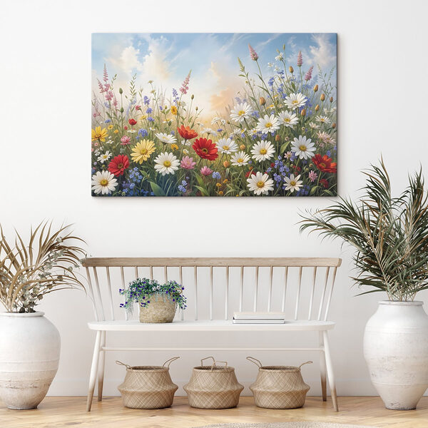 Field of flowers with blue sky and clouds Field of flowers with blue sky and clouds