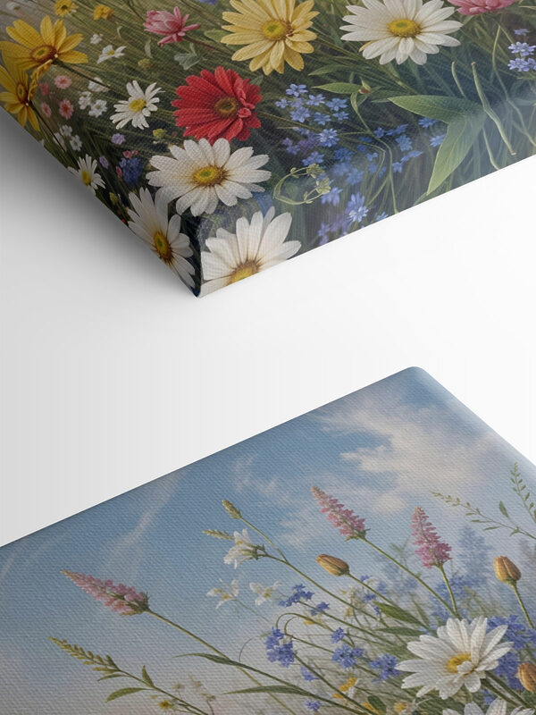 Field of flowers with blue sky and clouds Field of flowers with blue sky and clouds