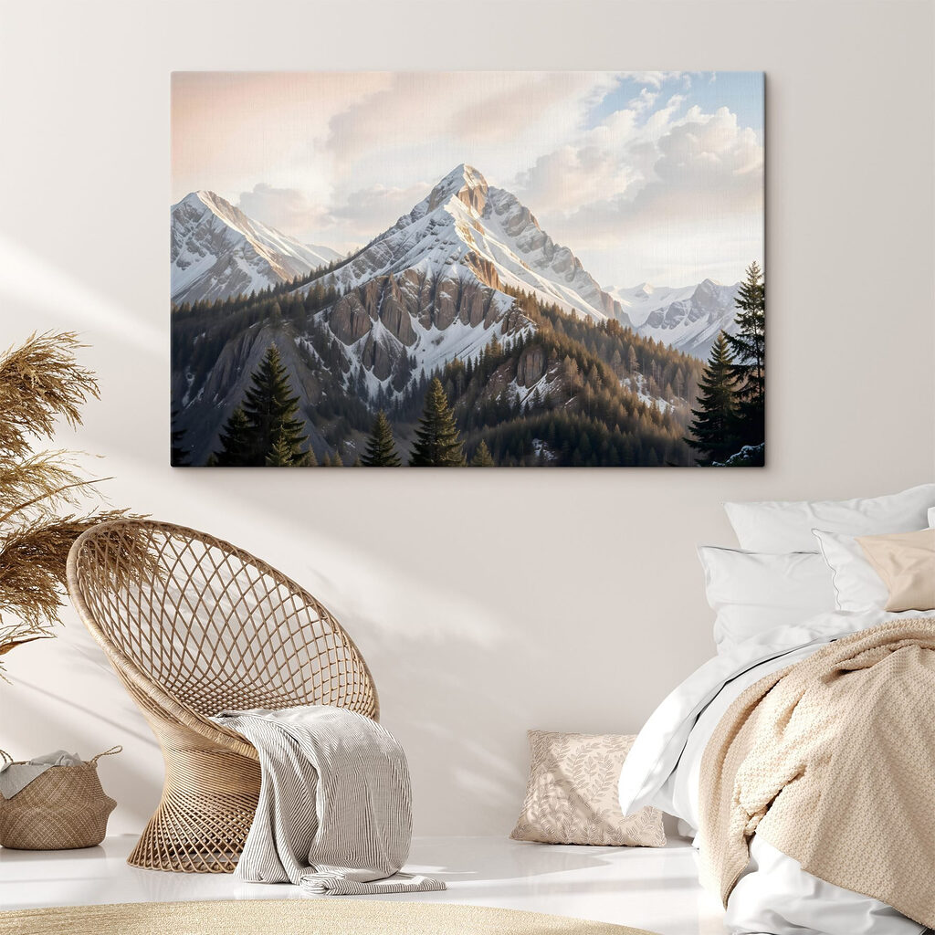 Snowy mountain with trees Snowy mountain with trees
