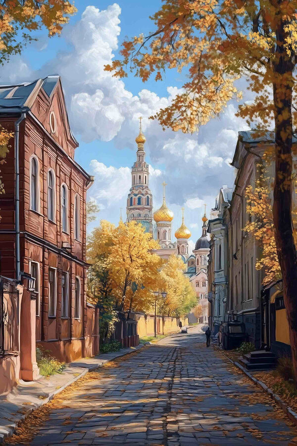 Вулиця з будинками та деревами Вулиця з будинками та деревами