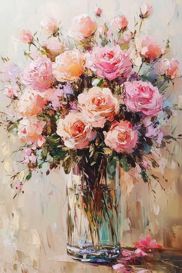 Painting of a bouquet of pink roses Painting of a bouquet of pink roses