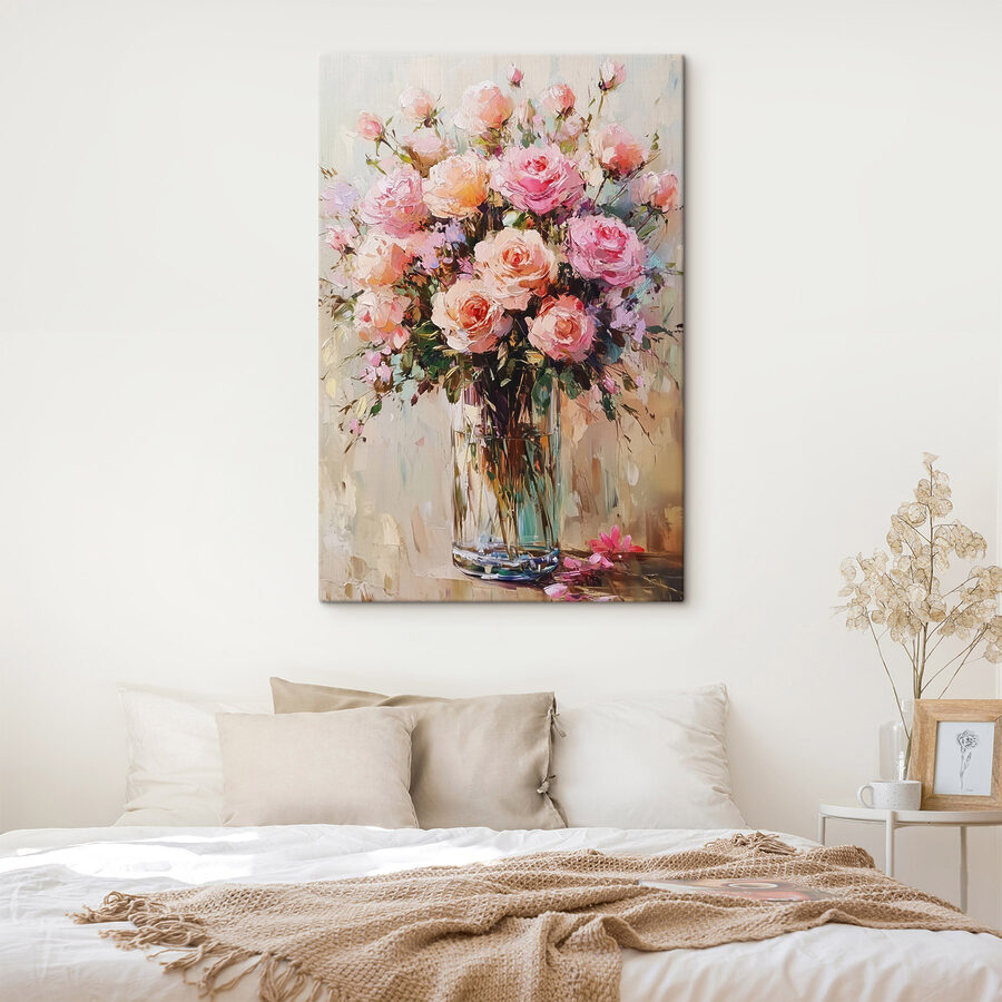Painting of a bouquet of pink roses Painting of a bouquet of pink roses