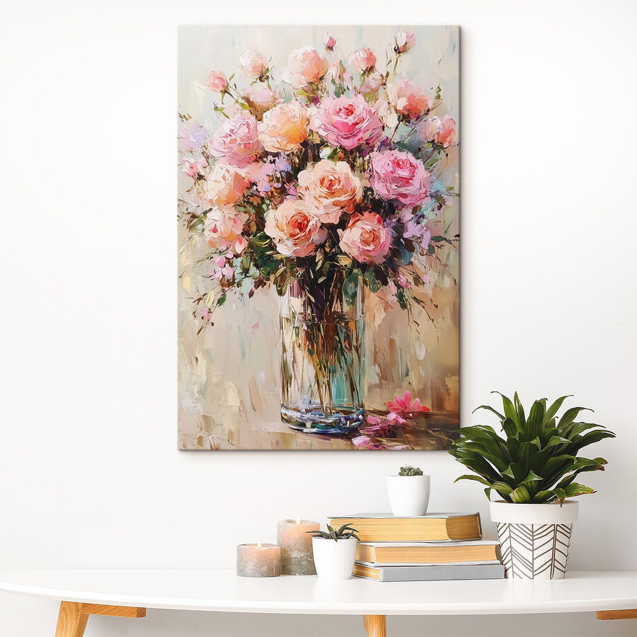 Painting of a bouquet of pink roses Painting of a bouquet of pink roses
