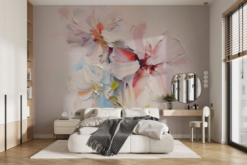 Painting of flowers on a white surface Painting of flowers on a white surface