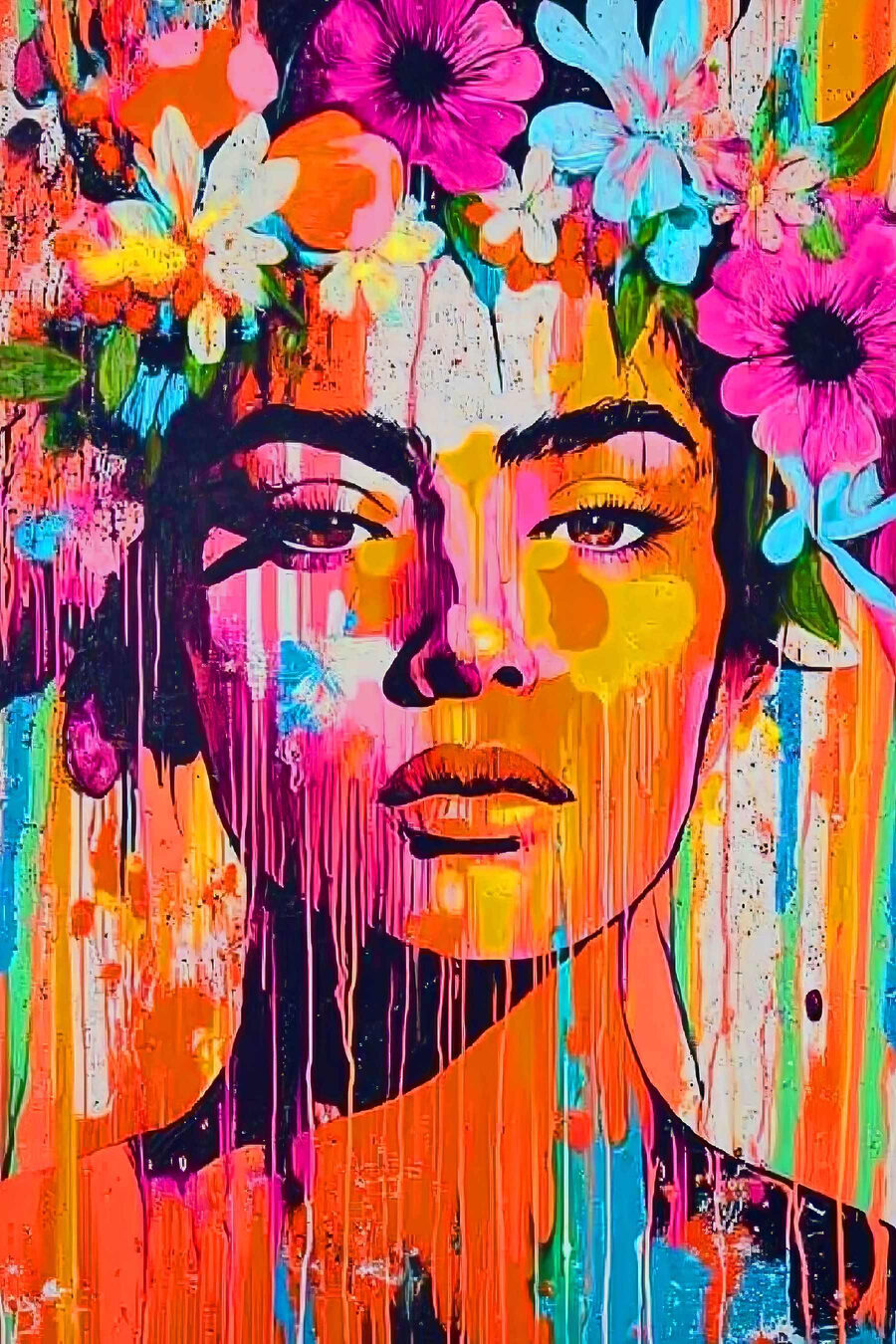 Painting of a woman with flowers on her head Painting of a woman with flowers on her head