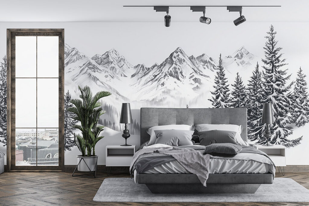 Drawing of a snowy mountain range