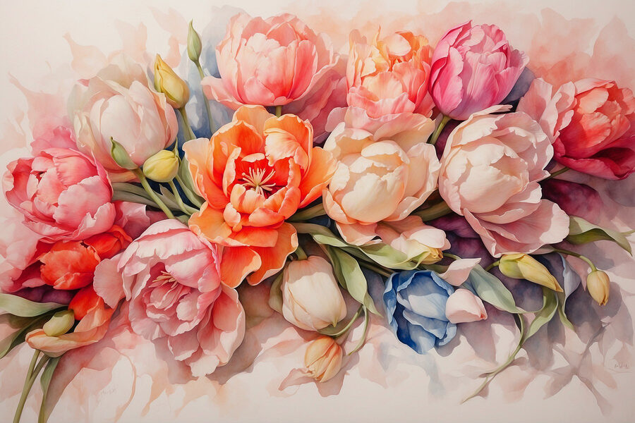 Group of flowers on a white surface Group of flowers on a white surface