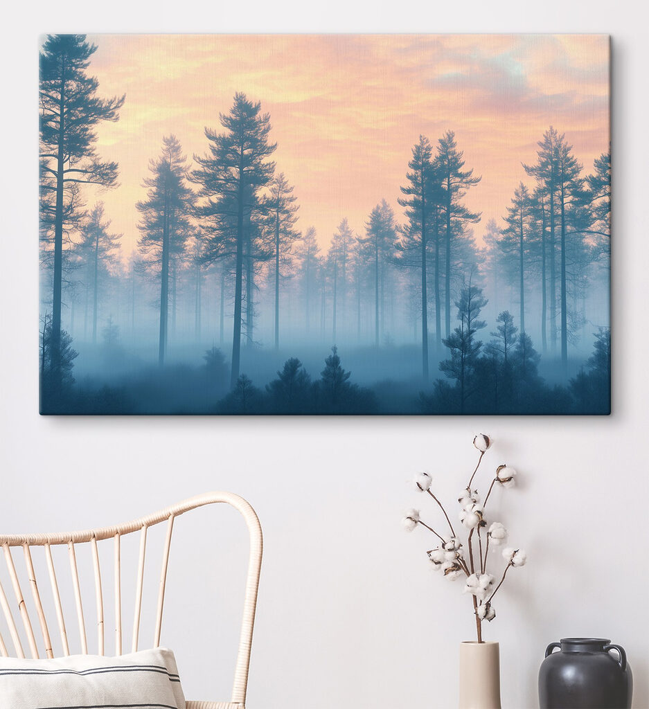 Foggy forest with trees
