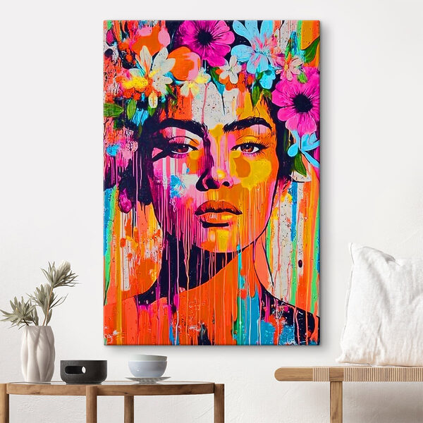 Painting of a woman with flowers on her head Painting of a woman with flowers on her head