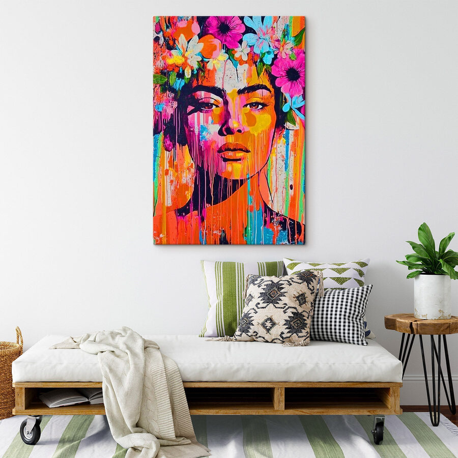 Painting of a woman with flowers on her head Painting of a woman with flowers on her head
