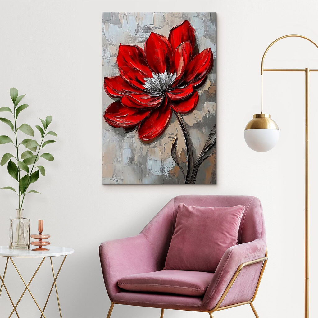 Red flower on a gray surface