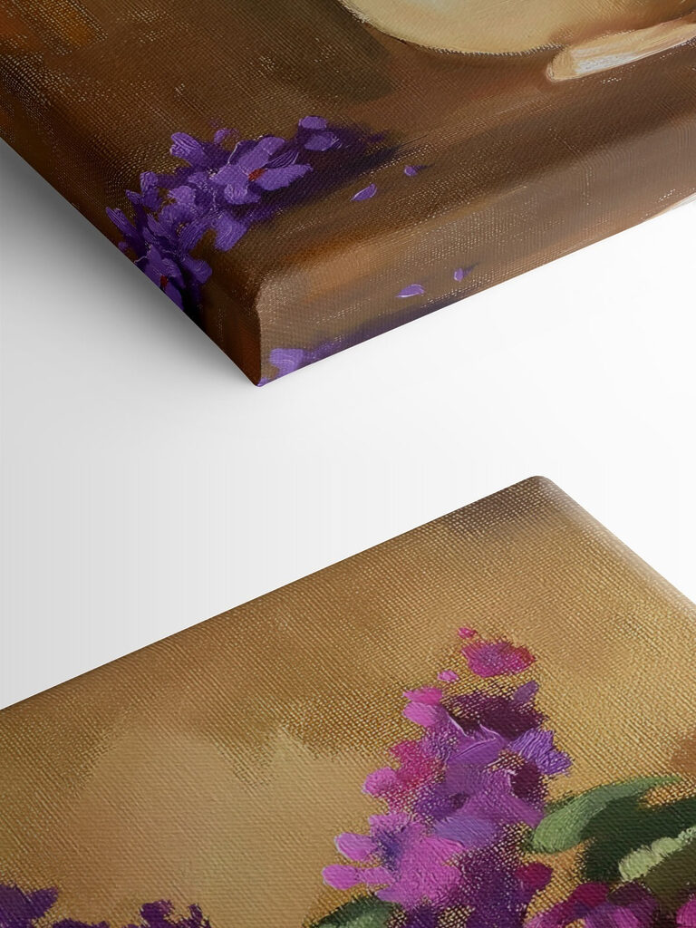 Painting of purple flowers in a vase Painting of purple flowers in a vase