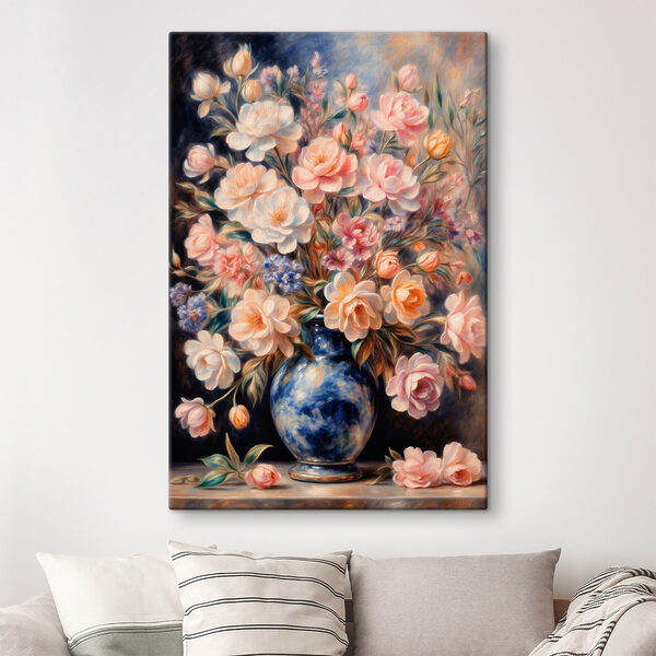 Painting of flowers in a blue vase Painting of flowers in a blue vase