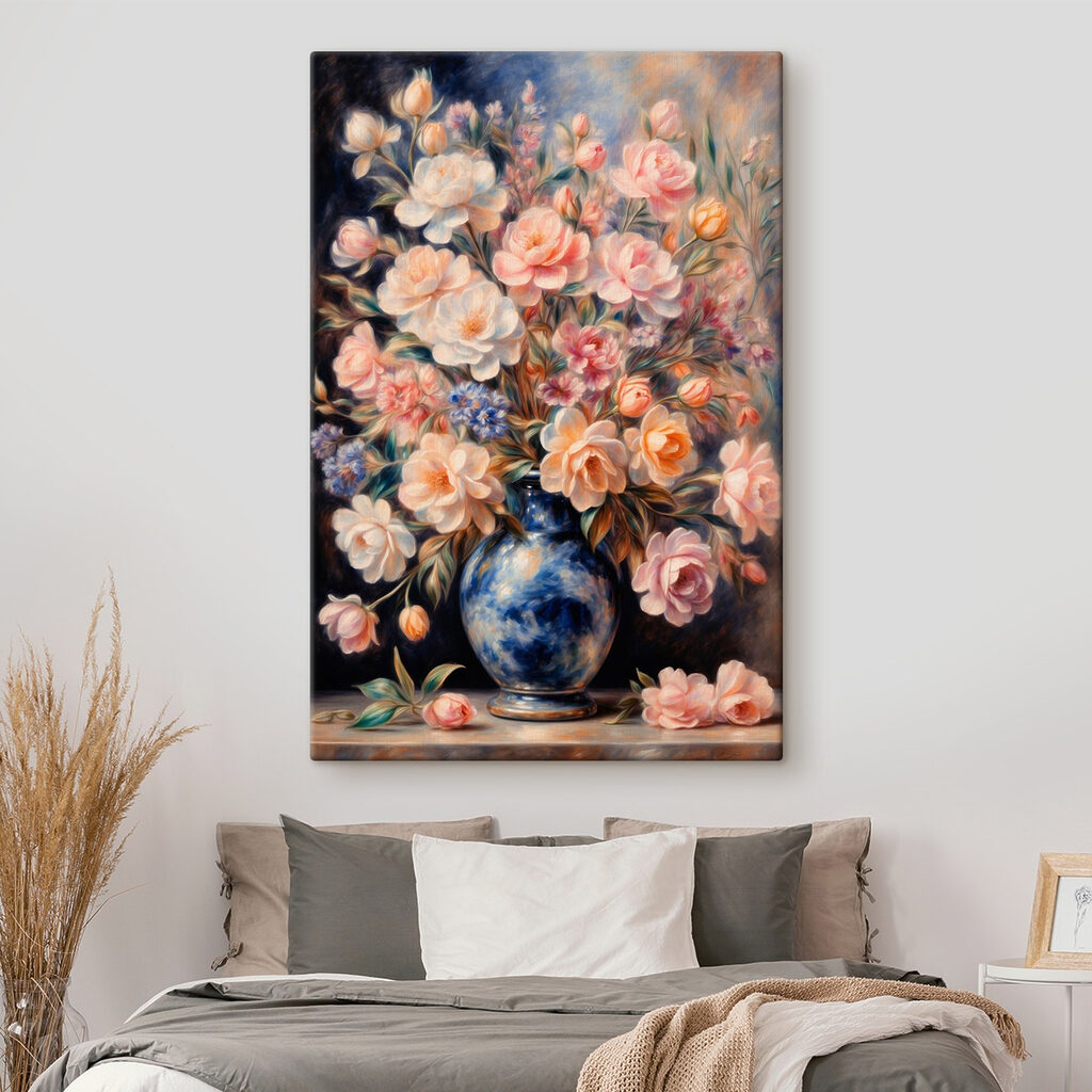 Painting of flowers in a blue vase Painting of flowers in a blue vase