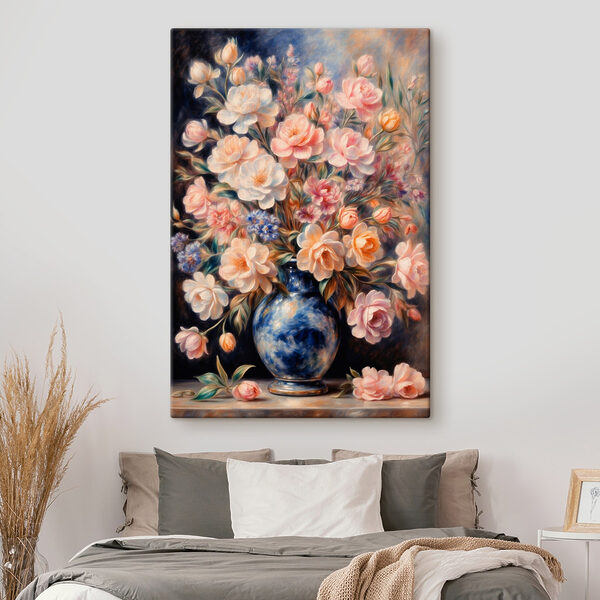Painting of flowers in a blue vase Painting of flowers in a blue vase