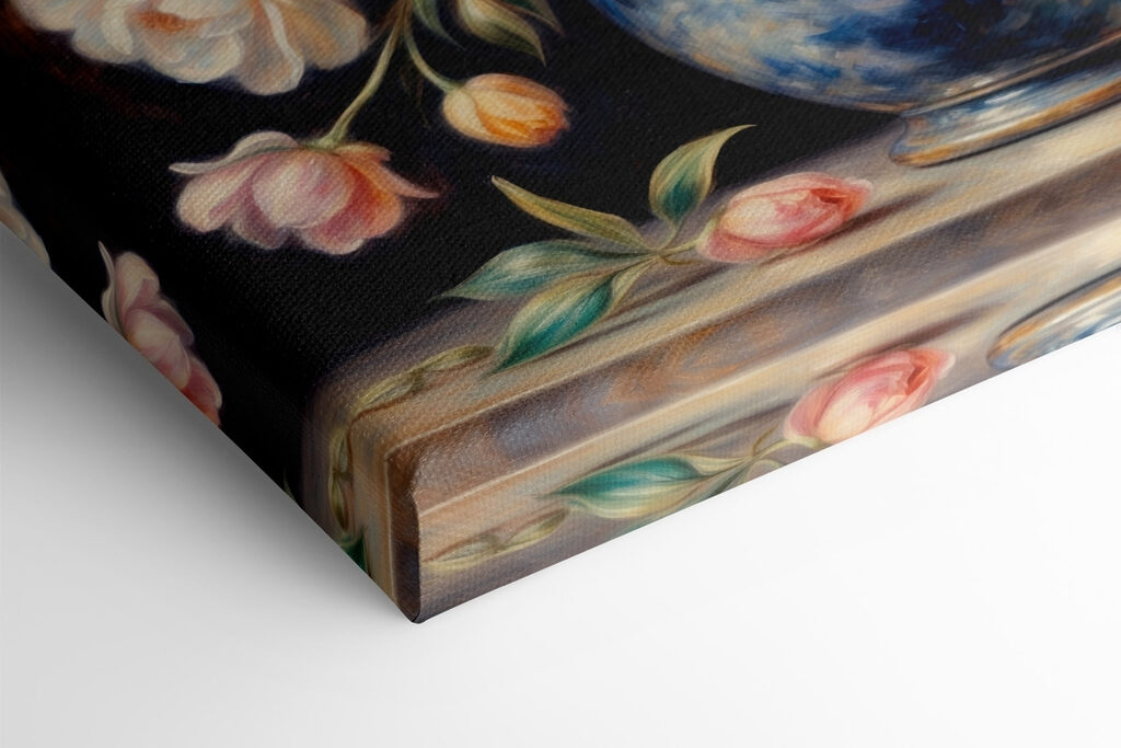 Painting of flowers in a blue vase Painting of flowers in a blue vase