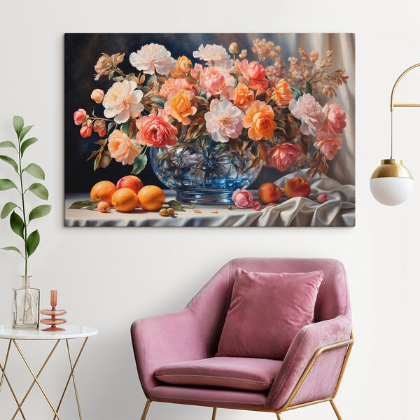 Painting of flowers in a glass vase Painting of flowers in a glass vase