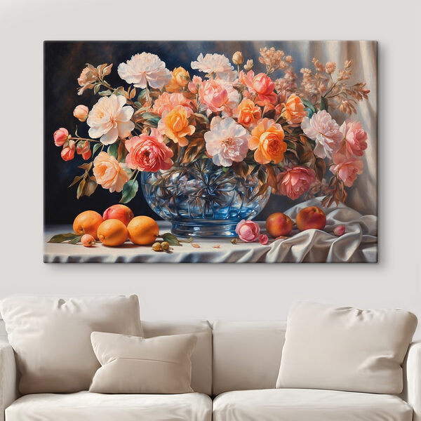 Painting of flowers in a glass vase Painting of flowers in a glass vase