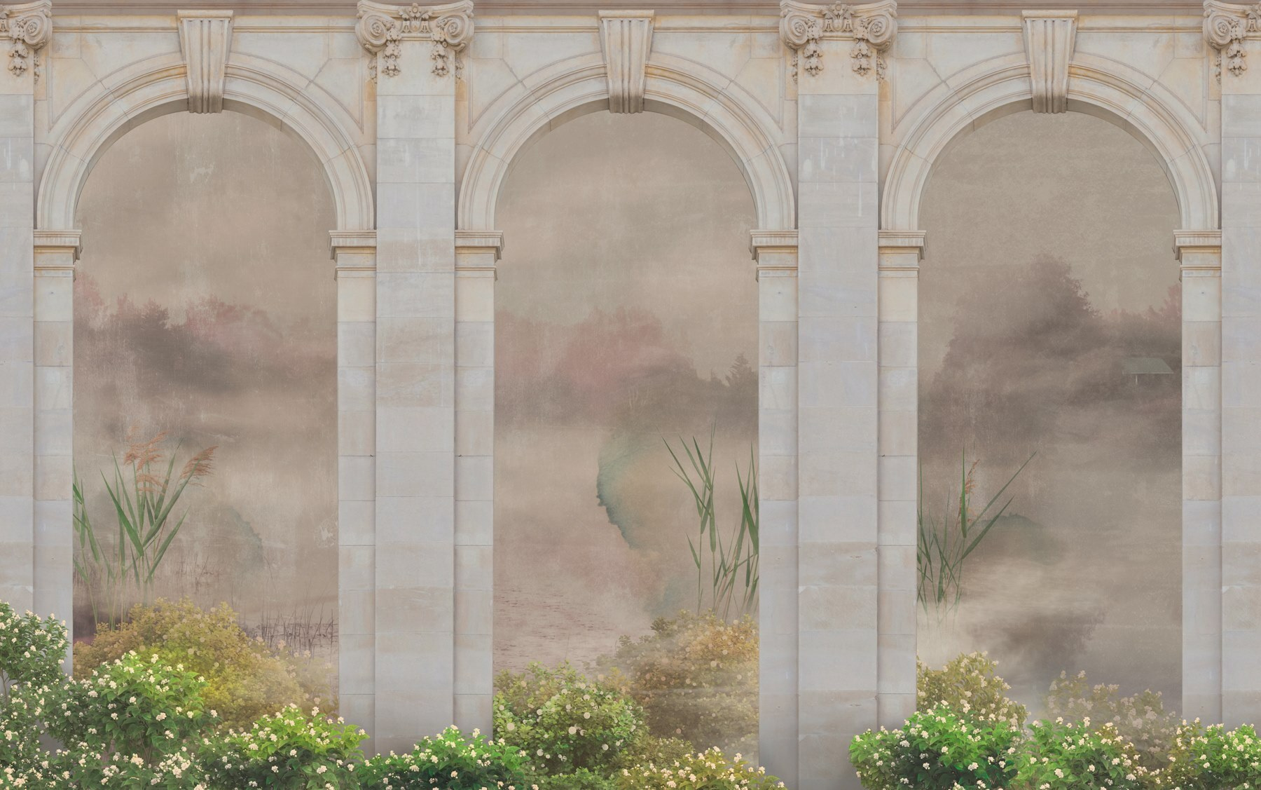 Stone archways with plants and bushes Stone archways with plants and bushes