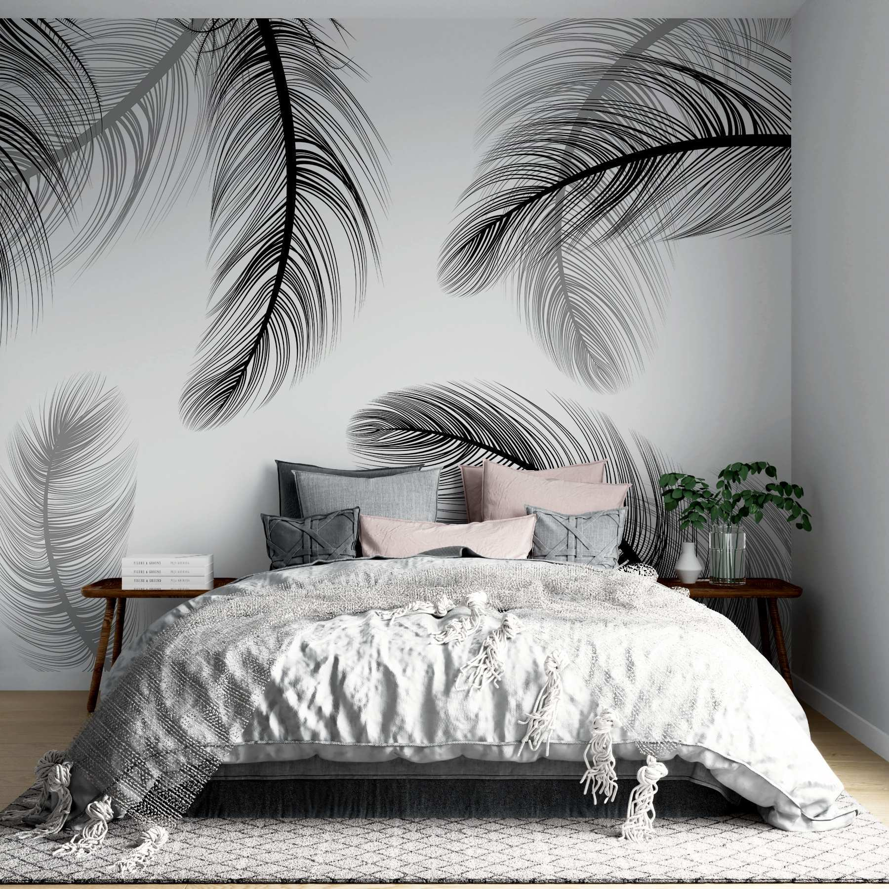 Group of black and white feathers