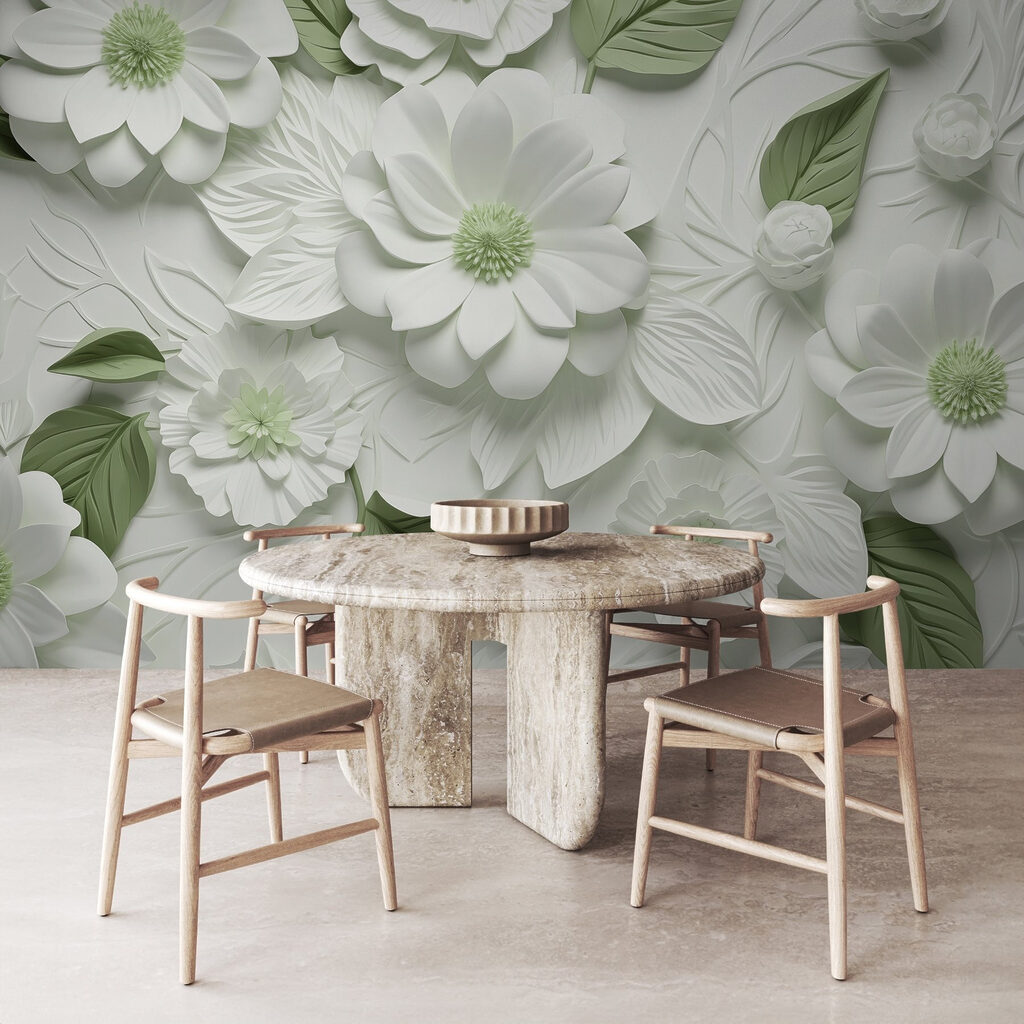 White and green flowers and leaves White and green flowers and leaves