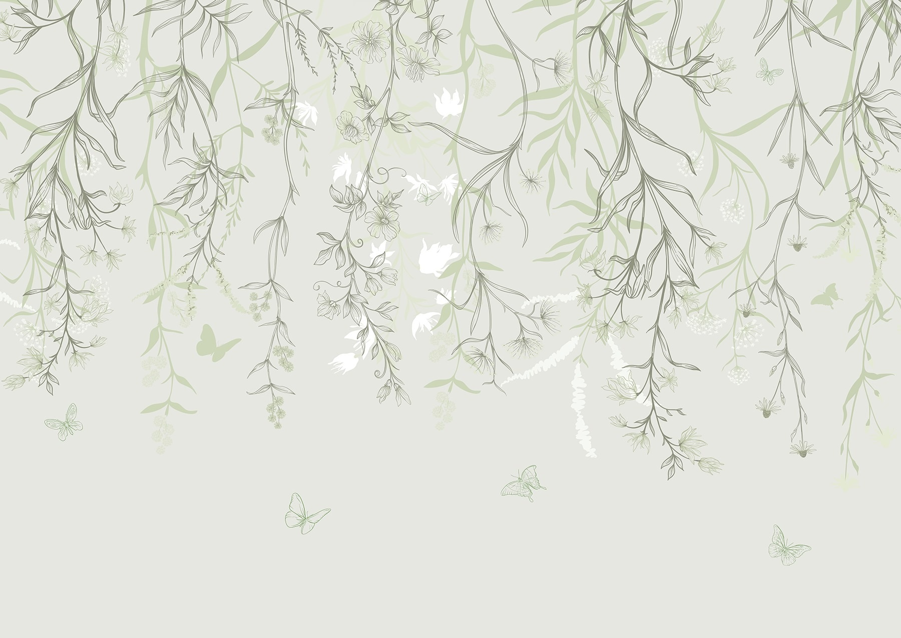 Serene botanical illustration with butterflies